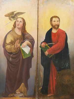 Appraisal: Two Religious Paintings on Wood Panels Each apprx x unframed