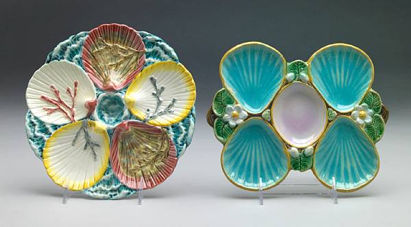 Appraisal: A group of two English majolica oyster plates circa Comprising