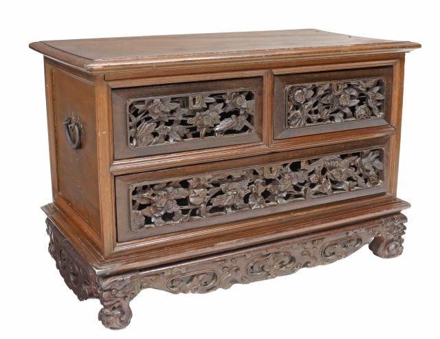 Appraisal: Chinese hardwood low chest rectangular case fitted with two half