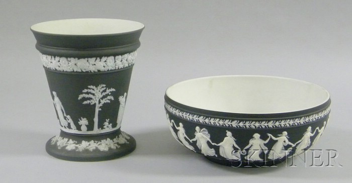 Appraisal: Wedgwood Black Jasper Dip Bough Pot and Salad Bowl both