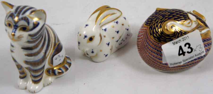 Appraisal: Royal Crown Derby Paperweights Mouse Seated Cat and Rabbit gold