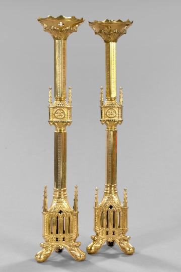 Appraisal: Tall Pair of English Gilt-Brass Fonthill Altar Sticks first quarter