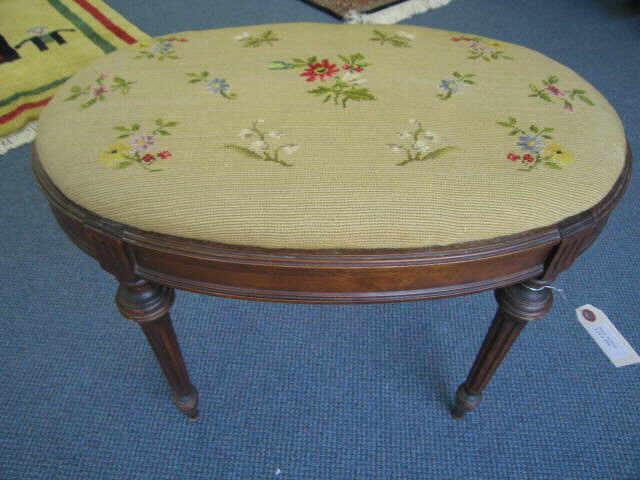 Appraisal: Mahogany Bench with Needlepoint Seat oval