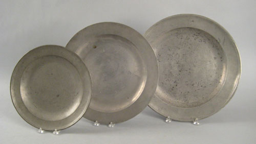 Appraisal: Three English pewter chargers th c two marked John Townsend