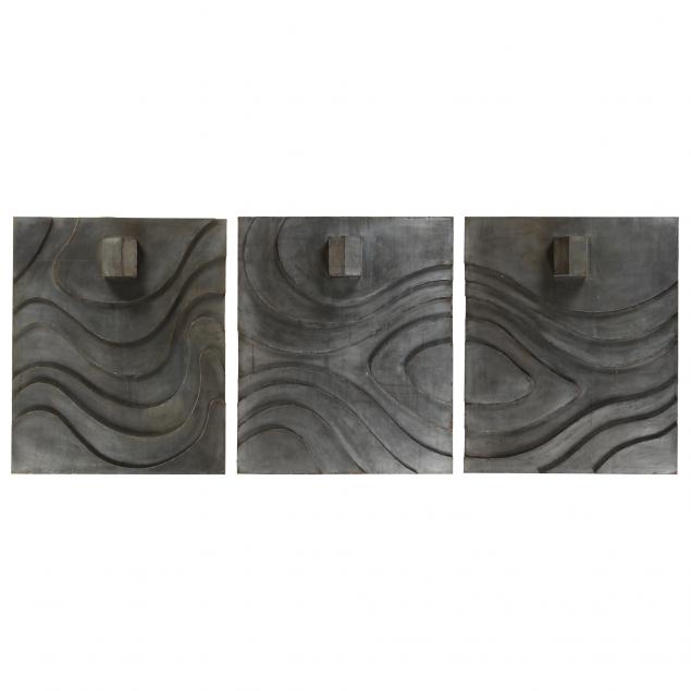 Appraisal: HOSS HALEY AMERICAN B SUBDIVISION Contemporary triptych in galvanized steel