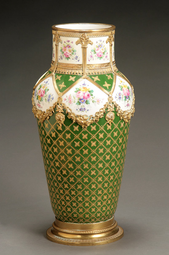 Appraisal: S vres-Type Ormolu Mounted Porcelain Vase Circa Having an overall