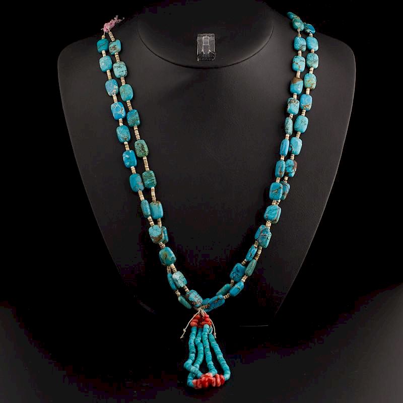 Appraisal: Two Stand Turquoise Necklace Two Strand Stabilized Turquoise Necklace with