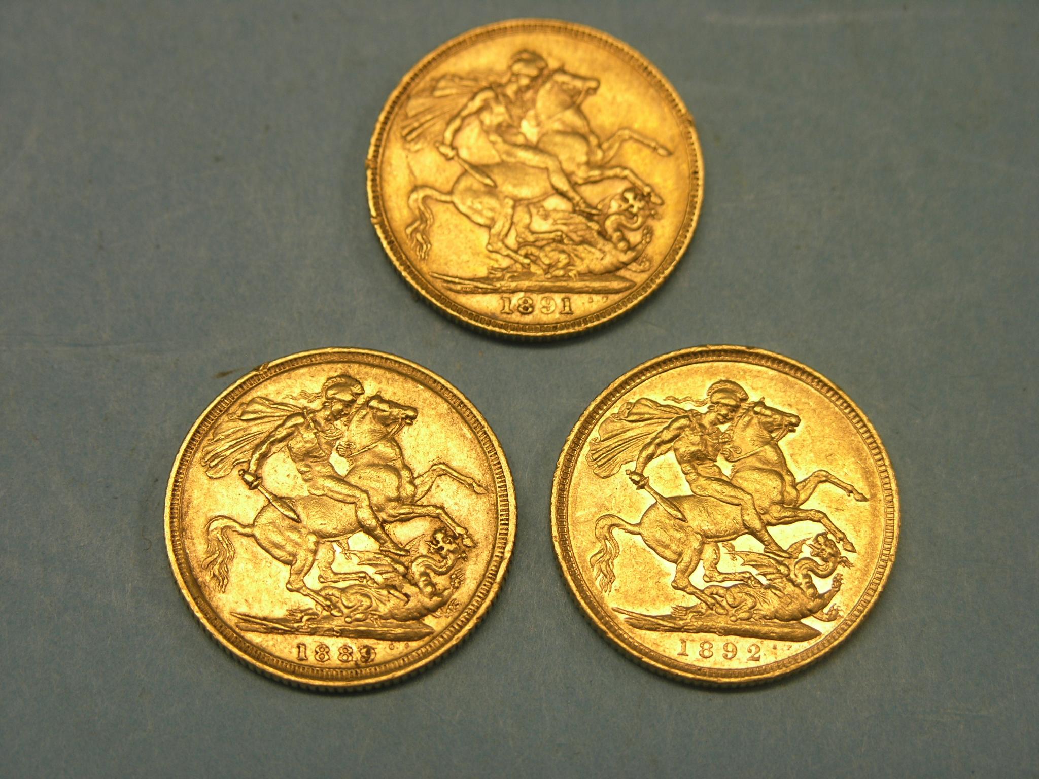 Appraisal: Three Victorian gold Sovereigns includes two Sydney mint