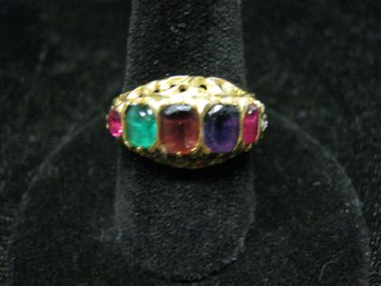 Appraisal: karat yellow gold and gem set 'regard' ringTwo rubies one