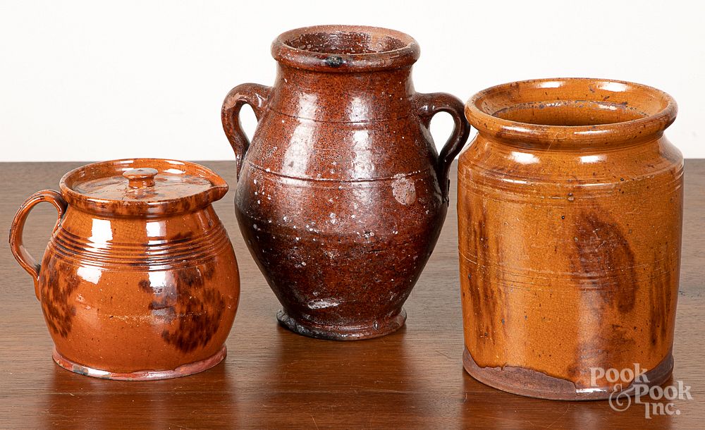 Appraisal: Two redware crocks etc Two redware crocks th c together