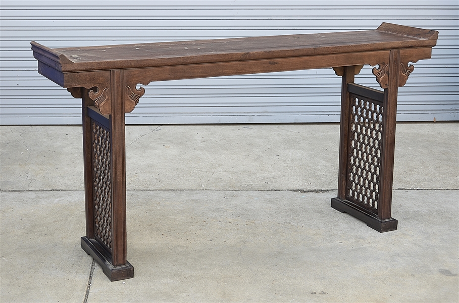 Appraisal: Chinese hard wood altar table with lattice side panels x