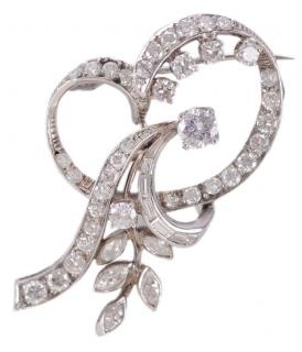 Appraisal: Platinum Diamond Brooch with round brilliant single baguette and marquise