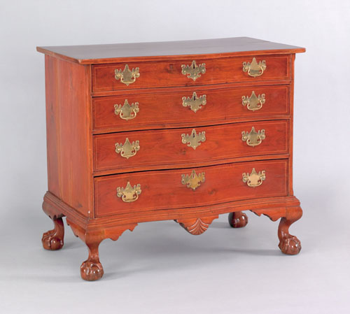 Appraisal: Massachusetts Chippendale walnut serpentine front chest of drawers ca the