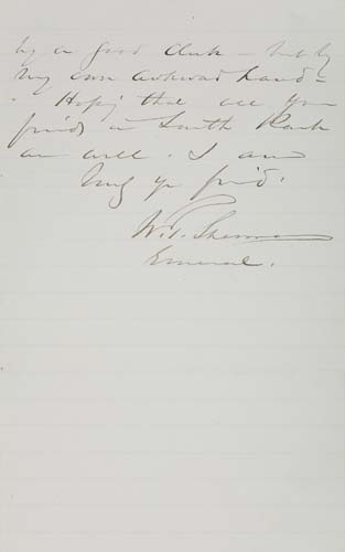 Appraisal: SHERMAN WILLIAM TECUMSEH Autograph Letter Signed W T Sherman General