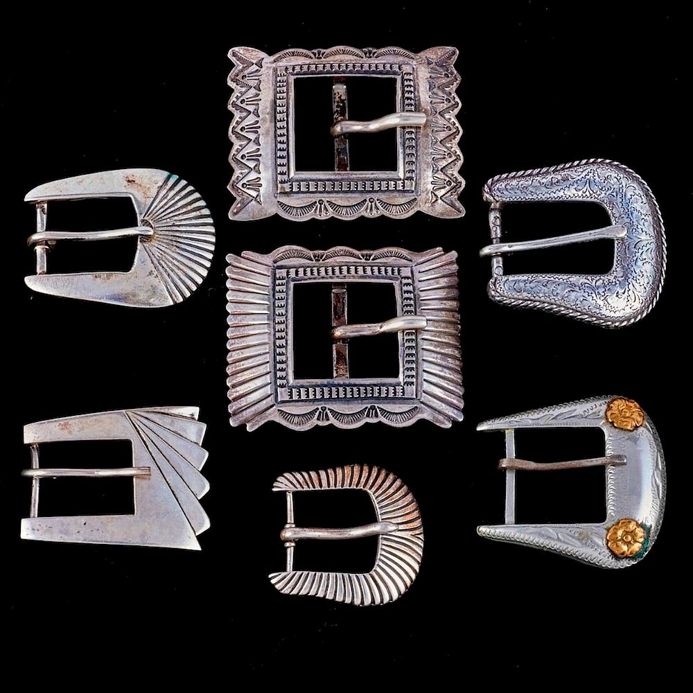 Appraisal: SOUTHWEST BELT BUCKLES Seven Vintage old pawn Southwest Silver Belt