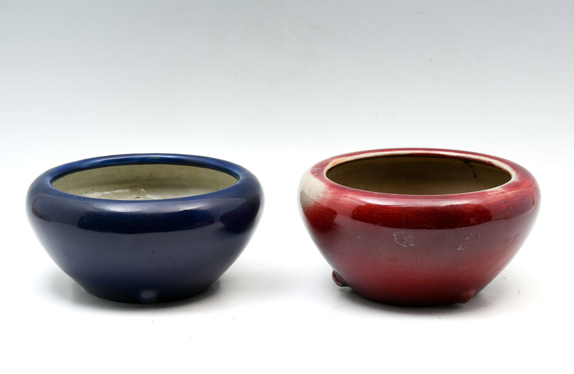 Appraisal: PC CHINESE PORCELAIN BOWLS - red - blue glazed flambe