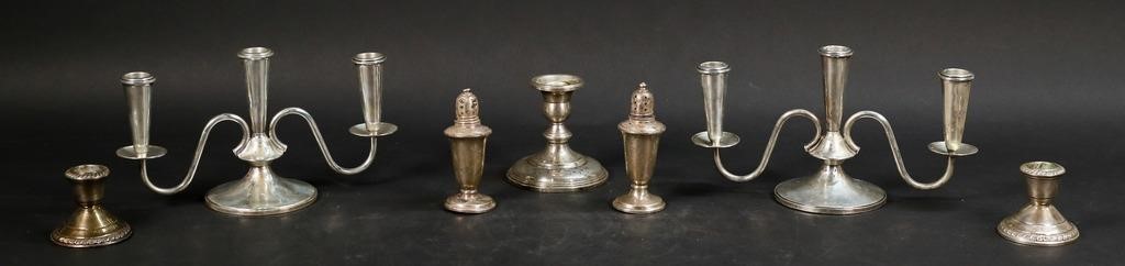 Appraisal: pieces of weighted sterling silver Pair of Fisher arm candelabra