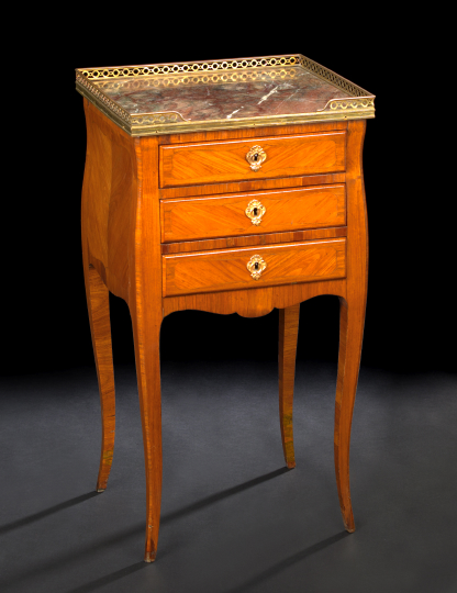 Appraisal: Louis XV-Style Kingwood and Marble-Top Petite Commode ca the inset