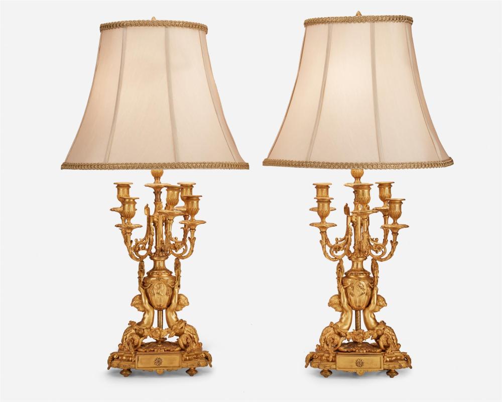 Appraisal: A pair of Louis XVI-style gilt-bronze table lamps First-quarter th