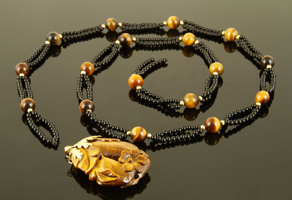 Appraisal: - K Gold and Tigers Eye Pendant K gold and