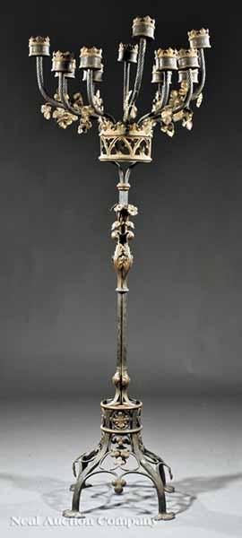 Appraisal: An Antique Continental Wrought Iron and Gilt Twelve-Light Torch re