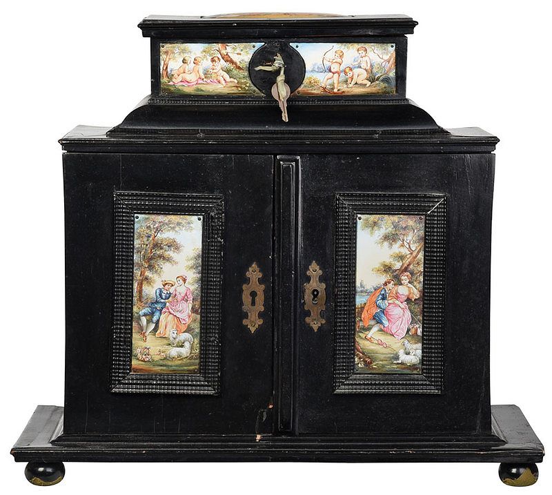 Appraisal: Viennese Enamel and Ebonized Table Cabinet late th early th