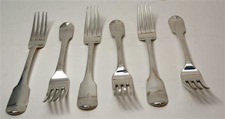 Appraisal: A set of six George III Scottish silver table forks