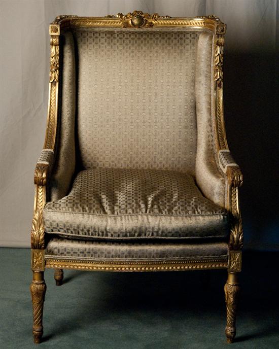 Appraisal: A L th E th C French Wingback Bergere having