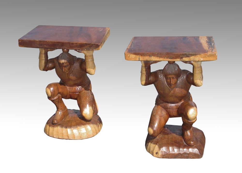 Appraisal: PAIR OF NARRA WOOD CARVED PEDESTALS Two full body figural