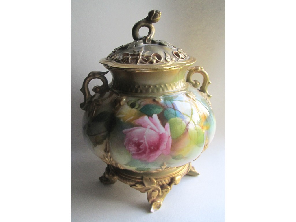 Appraisal: Royal Worcester pot and cover painted with flowers def