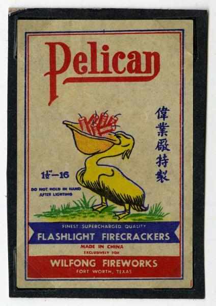 Appraisal: Pelican -Pack Firecracker Label Class Manufactured by Wilfong Fireworks in