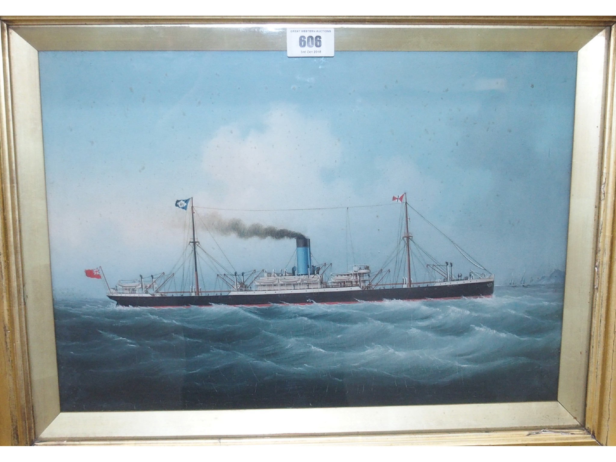 Appraisal: ENGLISH SCHOOL th Century Blue Funnel steam yacht oil on