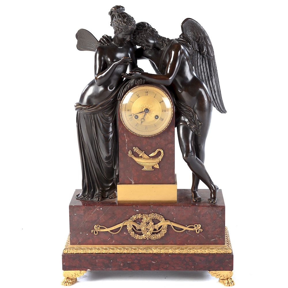 Appraisal: French Empire Bronze Figural Mantel Clock circa magnificent clock with