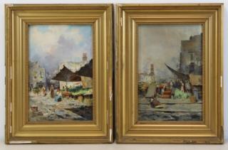 Appraisal: GIARDELLO Giuseppe Pair of Market Scenes Oil on Canvas Both