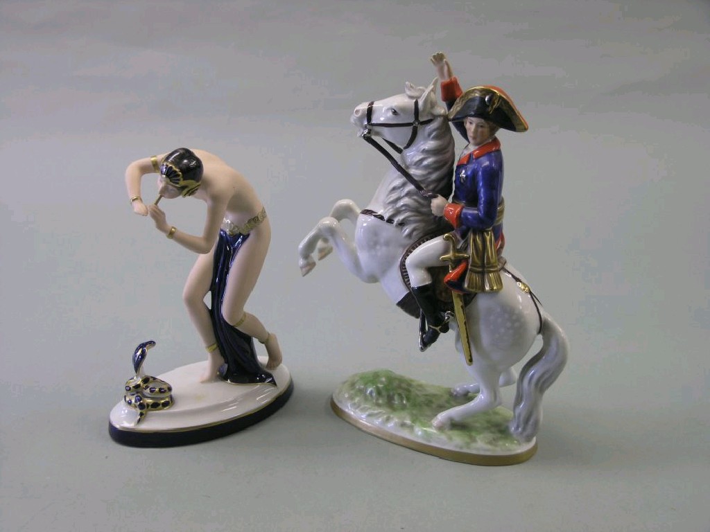 Appraisal: A German porcelain figure Napoleonic officer on horseback in together