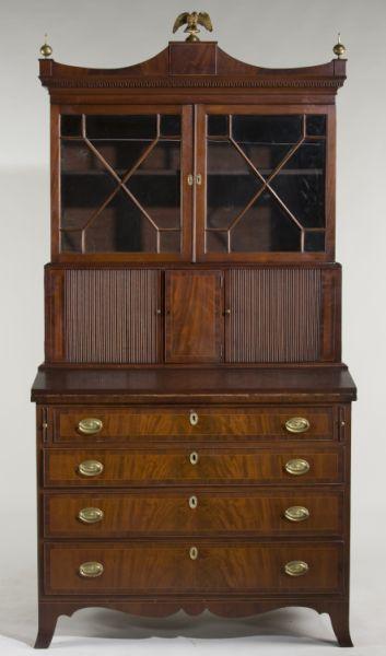 Appraisal: American Federal Secretary th century three-part form mahogany and mahogany