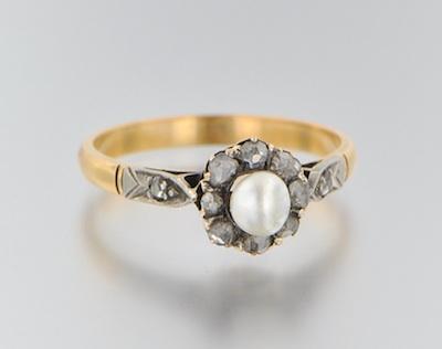 Appraisal: A Ladies' Vintage Diamond and Pearl Ring Tested k yellow