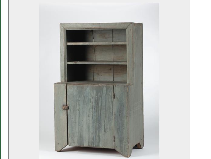 Appraisal: NEW ENGLAND BLUE PAINTED CHILD'S STEP-BACK CUPBOARD Height inches width