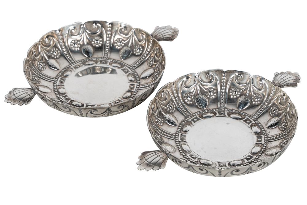 Appraisal: PAIR OF GEORGE I STERLING REPOUSSE DISHESmark of Crichton Brothers