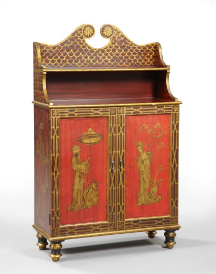 Appraisal: Chinoiserie Polychromed and Faux-Bois Cabinet the superstructure with a shaped