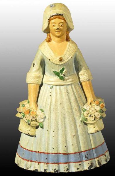 Appraisal: Cast Iron Woman Holding Flowers Doorstop Description Marked cjo Judd