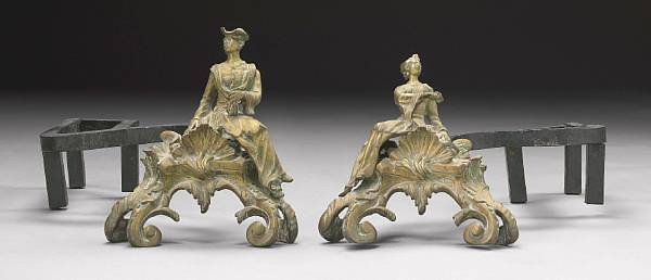 Appraisal: A pair of Louis XV style gilt bronze chenets late