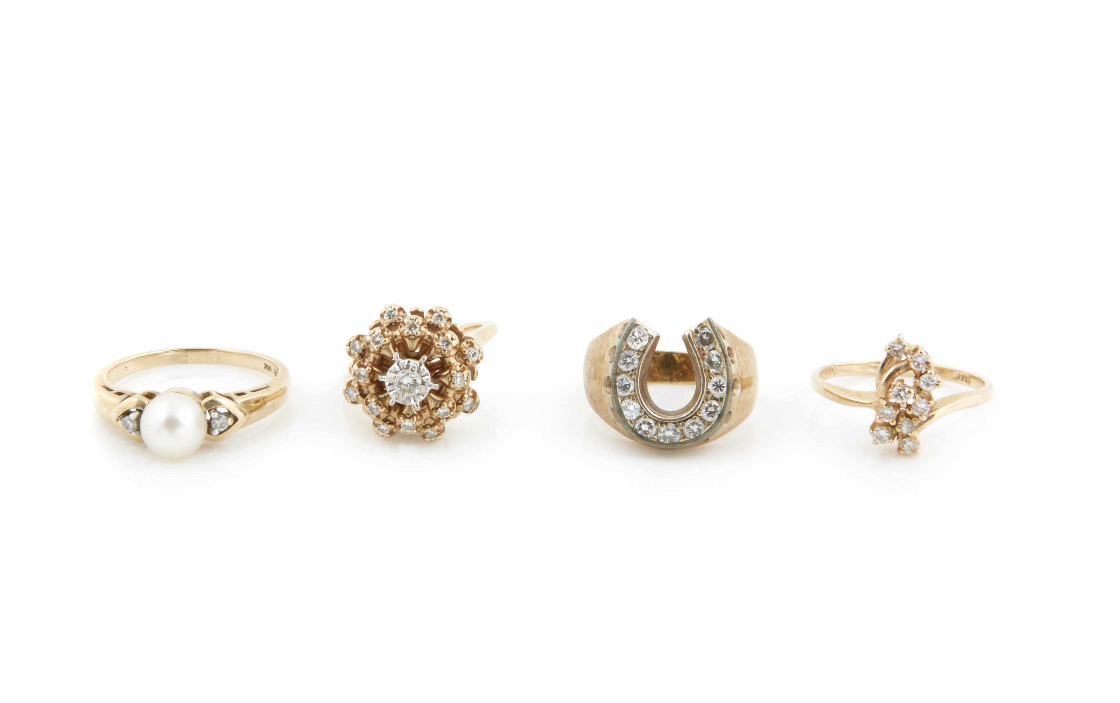 Appraisal: A collection of four diamond cultured pearl and k gold