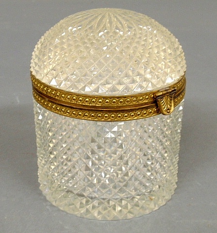 Appraisal: - Unusual round French crystal dome-lid box c with bronze