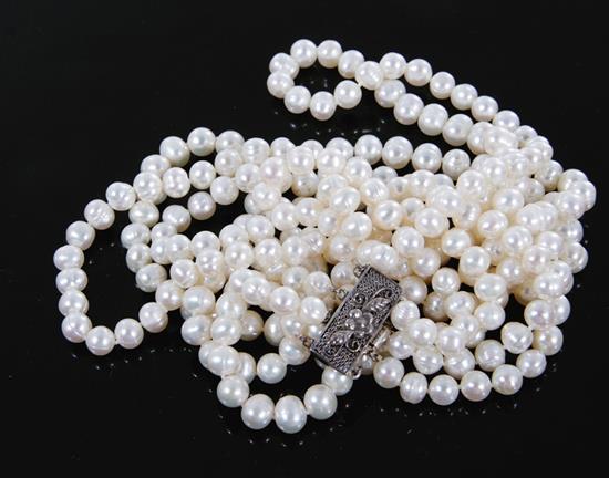 Appraisal: Pearl necklace four strands mm pearls sterling clasp L Provenance