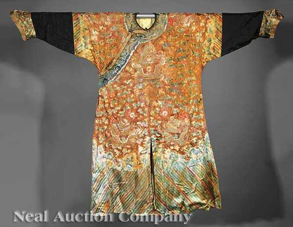 Appraisal: A Chinese Embroidered Silk Dragon Robe th th c embroidered