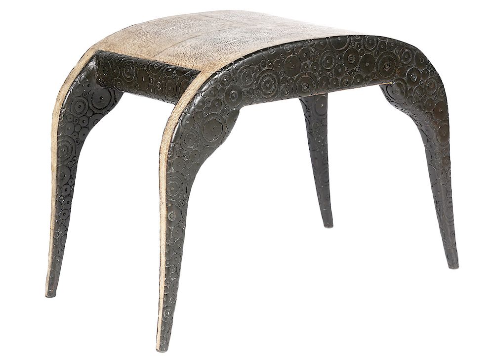 Appraisal: R Y Augousti Brass and Shagreen Bench Ria and Yiouri