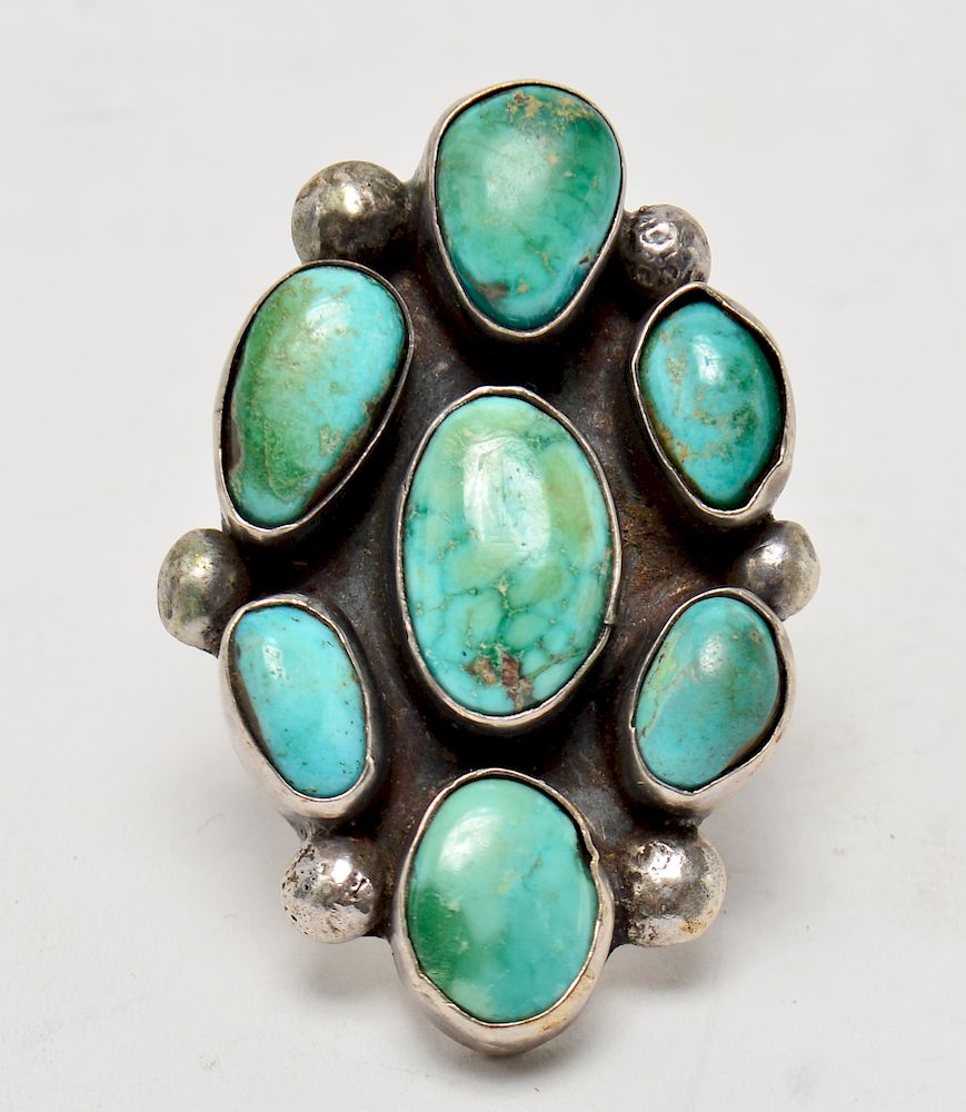 Appraisal: Southwest Native American Silver Turquoise Ring Southwest Native American silver