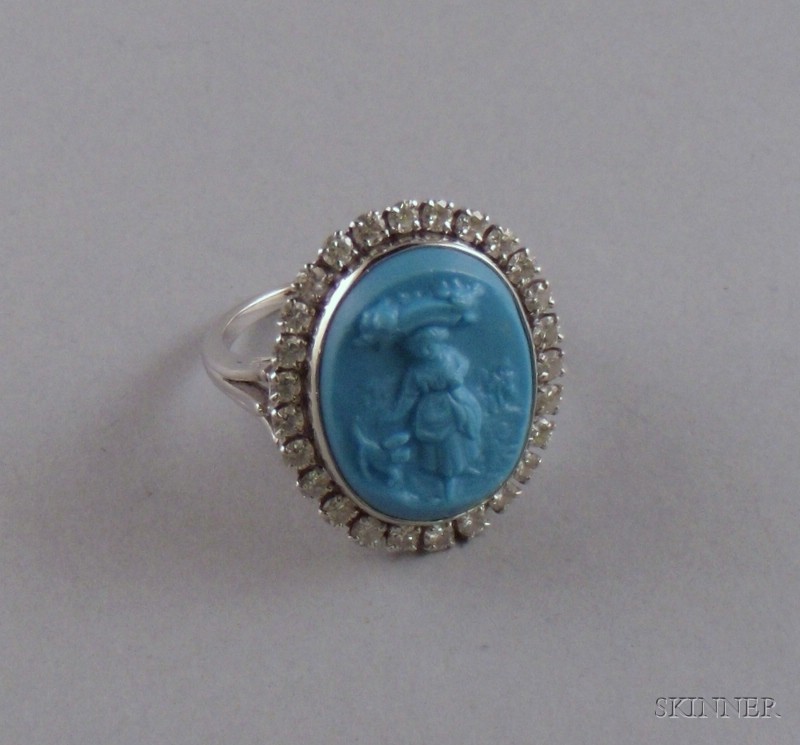 Appraisal: kt White Gold and Molded Blue Glass Ring size