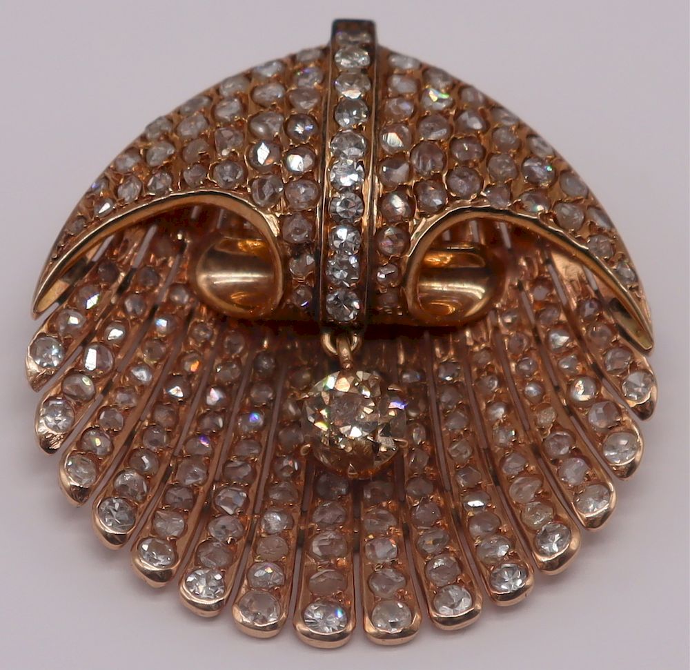 Appraisal: JEWELRY Antique kt Gold and Diamond Shell Form Brooch Beautiful